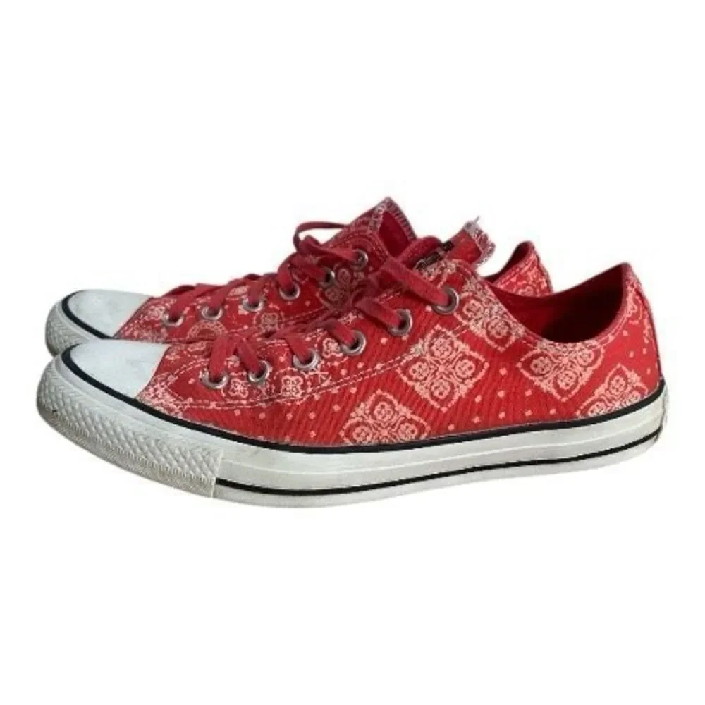 Converse All Stars Women Coral Red Bandana Print Sneakers Size 10 Skateboarding - Picture 10 of 11